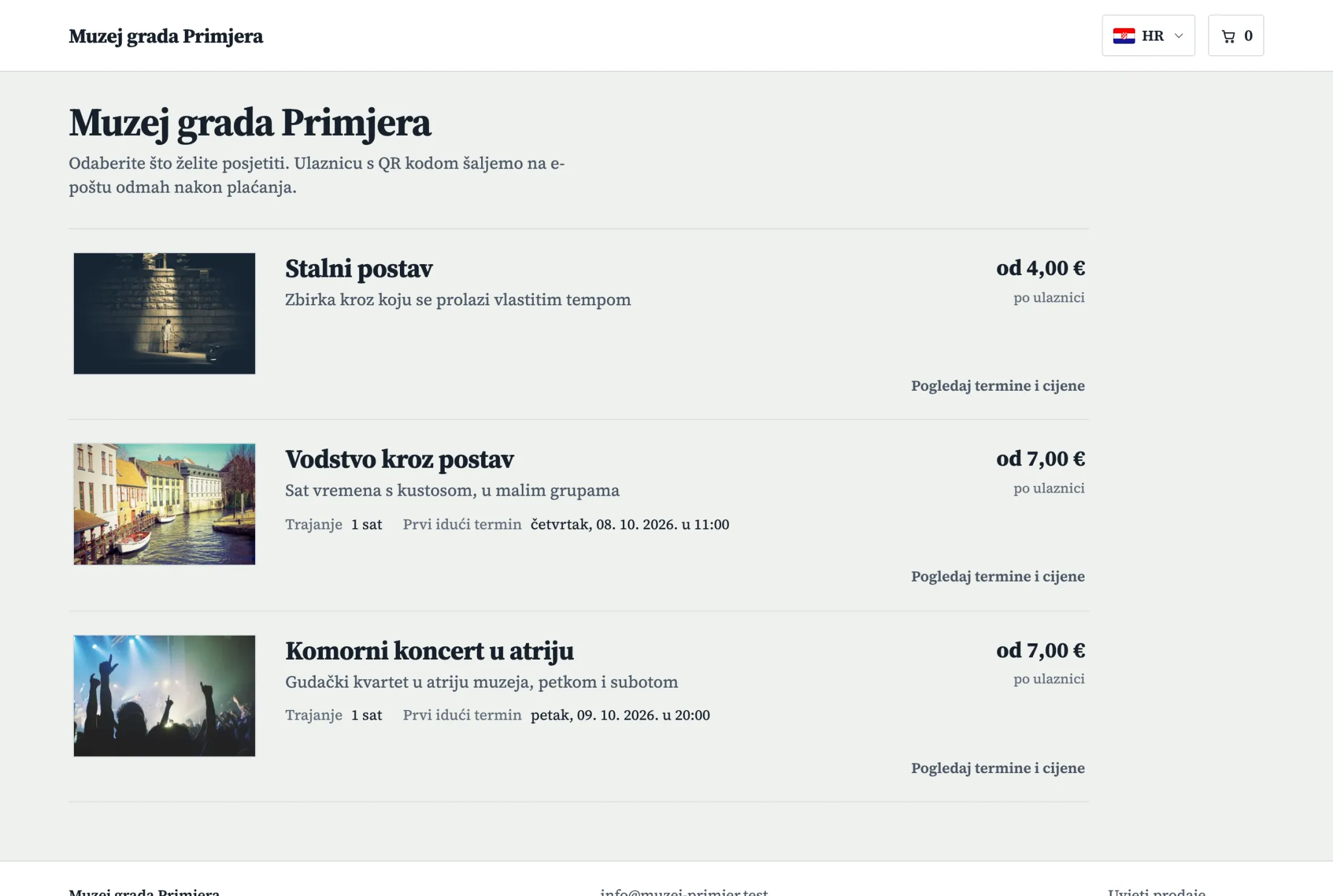 Demo webshop s događanjima, fotografijama i cijenama